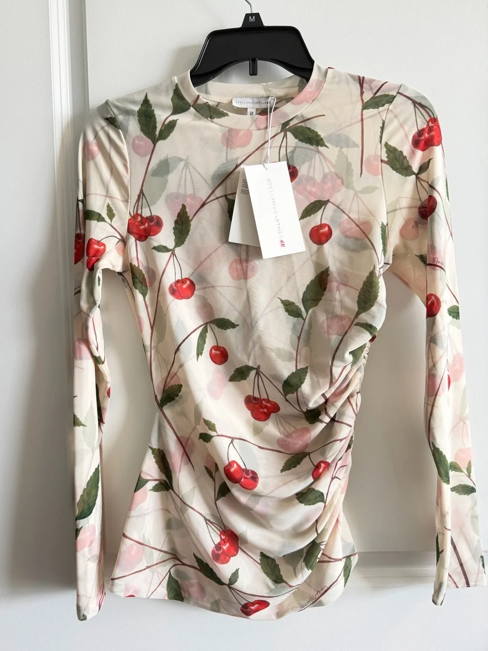 NWT STELLA MCCARTNEY H&M CHERRY-PRINT MESH TOP - Picture 3 of 6